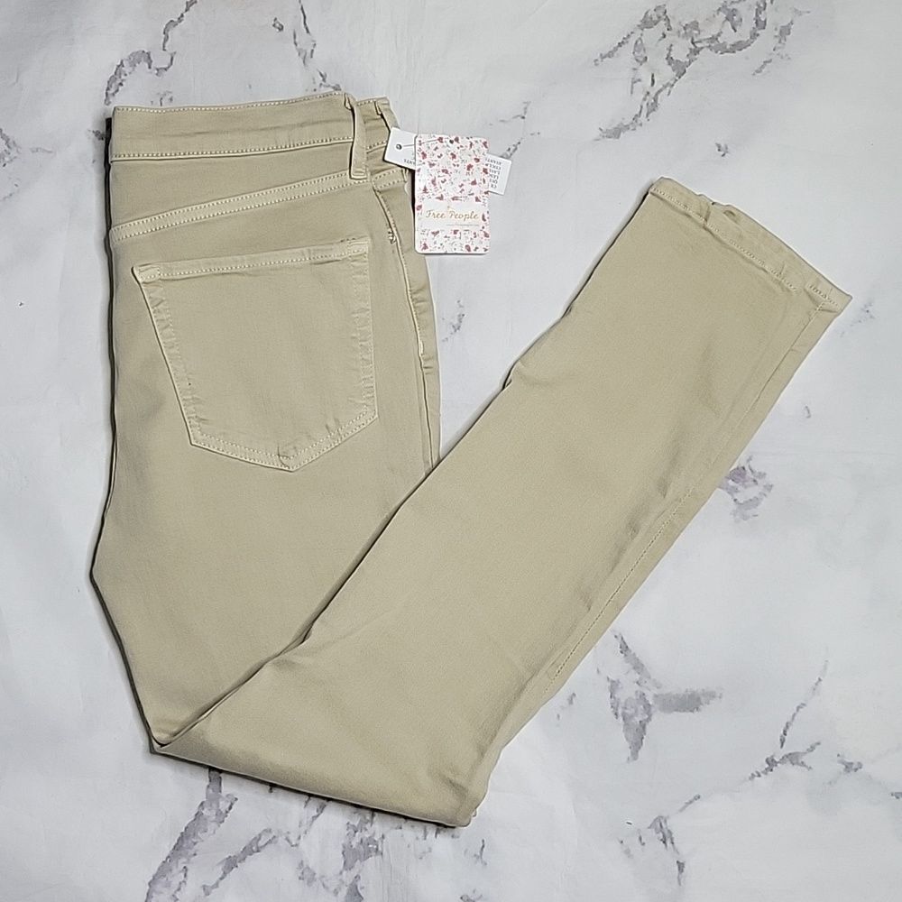Free People Khaki Distressed Skinny Jeans
